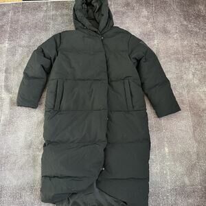 Women's Adidas Black Big Baffle Hooded Down Sideline Parka Puffer Jacket Sz L